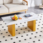 Modern minimalist  Tempered glass with sticker desktop coffee table and dining table, paired with golden MDF decorative columns. Computer desk. Game table. CT-1546