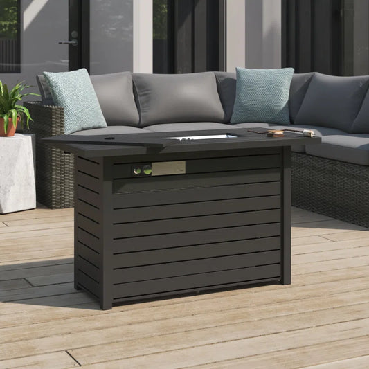 25' H x 42' W Steel Outdoor Fire Pit Table with Lid (Black)