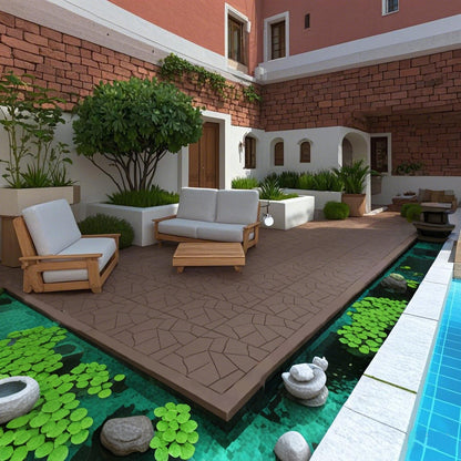 Stone Style 12' Patio Deck Tiles, DIY Module Interlocking Decking Tiles Floor Tile Outdoor and Indoor,Easy and Quick Installation Court Tiles for Porch Poolside Balcony Backyard 44pcs Red Brown