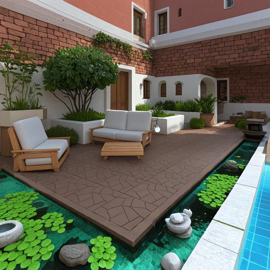 Stone Style 12' Patio Deck Tiles, DIY Module Interlocking Decking Tiles Floor Tile Outdoor and Indoor,Easy and Quick Installation Court Tiles for Porch Poolside Balcony Backyard 44pcs Red Brown