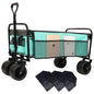 440lbs Collapsible Foldable Wagon Cart with strapping system ,Beach Wagon Utility Cart Utility Wagon Grocery Cart for  Camping Shopping Sports Gardening Fishing Supports  3pcs plastic Liner bag Blue