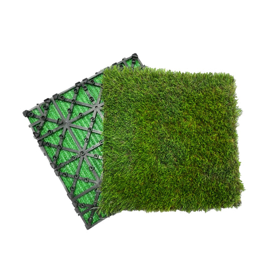 Artificial Grass Turf Tiles Interlocking Set of 35pcs, Fake Grass Tiles Self-draining for Pet Indoor/Outdoor Flooring Decor, 12x12in Dark Green