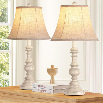 Traditional Table Lamp Set of 2, Rustic Farmhouse Bedside Lamps Nightstand Lamps with 3-Color Temperature LED Bulbs, Vintage Desk Lamps with Linen Shade for Living Room Bedroom, Rotary Switch