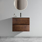 Wall Mount 24' Walnut Bathroom Vanity with Ceramic Sink with one faucet hole, Large Storage Floating Bathroom Vanity for Modern Bathroom, One-Piece Sink Basin without Drain and Faucet, Pre-assembled