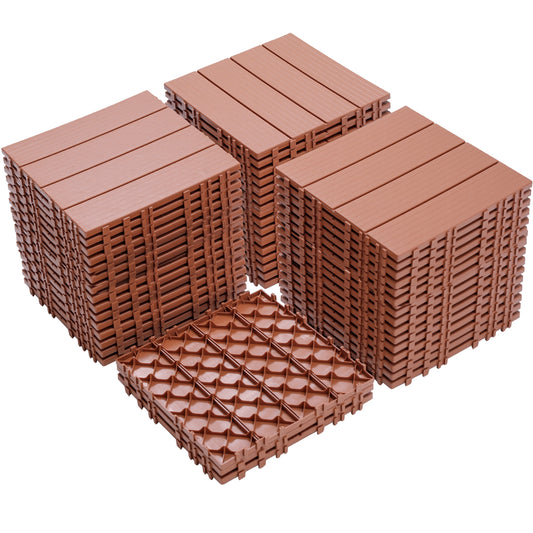 Plastic Interlocking Deck Tiles, 12.00'x12.00'(Pack of 44 ), Patio Flooring Outdoor Waterproof All Weather Use for Garden Poolside Front/Back Yard, Mahogany Colour