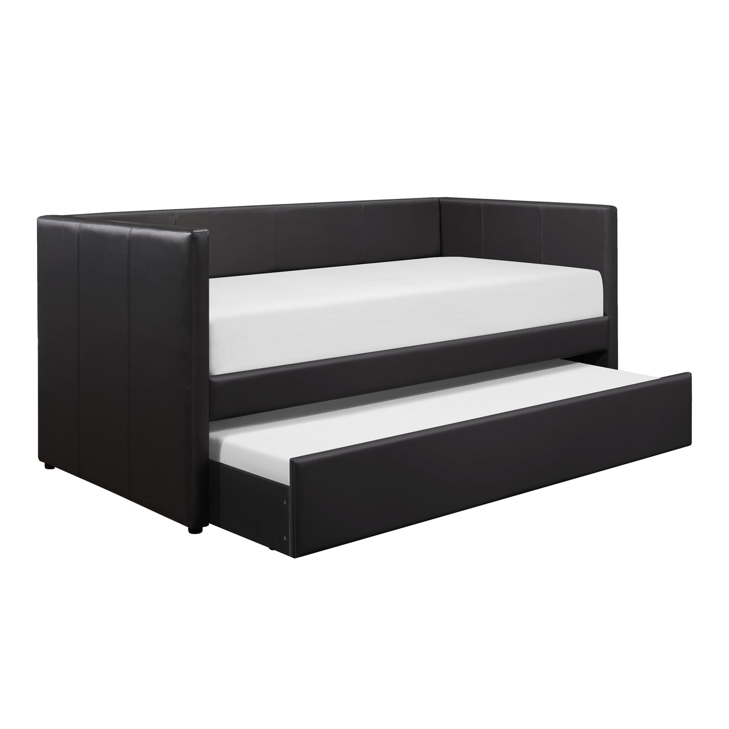 Black Faux Leather Upholstered Contemporary Daybed with Trundle Wooden Furniture 1pc