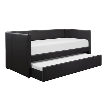 Black Faux Leather Upholstered Contemporary Daybed with Trundle Wooden Furniture 1pc