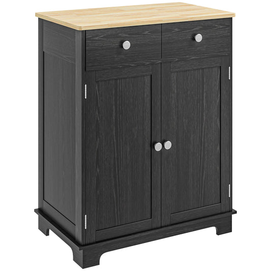 HOMCOM Sideboard with Solid Wood Countertop, Modern Kitchen Storage Cabinet, Coffee Bar Cabinet with 2 Drawers, Doors and Adjustable Shelf, Distressed Black
