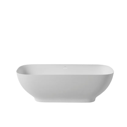 63 in. Stone Resin Flatbottom Solid Surface Freestanding Soaking Bathtub in White with Brass Drain