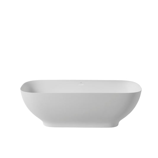 63 in. Stone Resin Flatbottom Solid Surface Freestanding Soaking Bathtub in White with Brass Drain