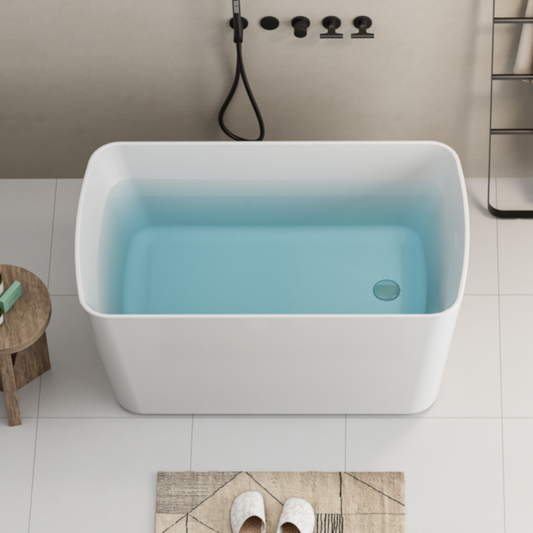 49'' Acrylic Freestanding Soaking Bathtub, Square-shape Japanese Soaking Hot Tub, Chrome Overflow and Quick Drain, Glossy White 24A01-49