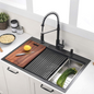 36 Inch Gunmetal Black Drop in Workstation kithchen Sink -36 'x 22' 16 Gauge Topmount Drop in Single Bowl Stainless Steel Kitchen Sink with Accessories