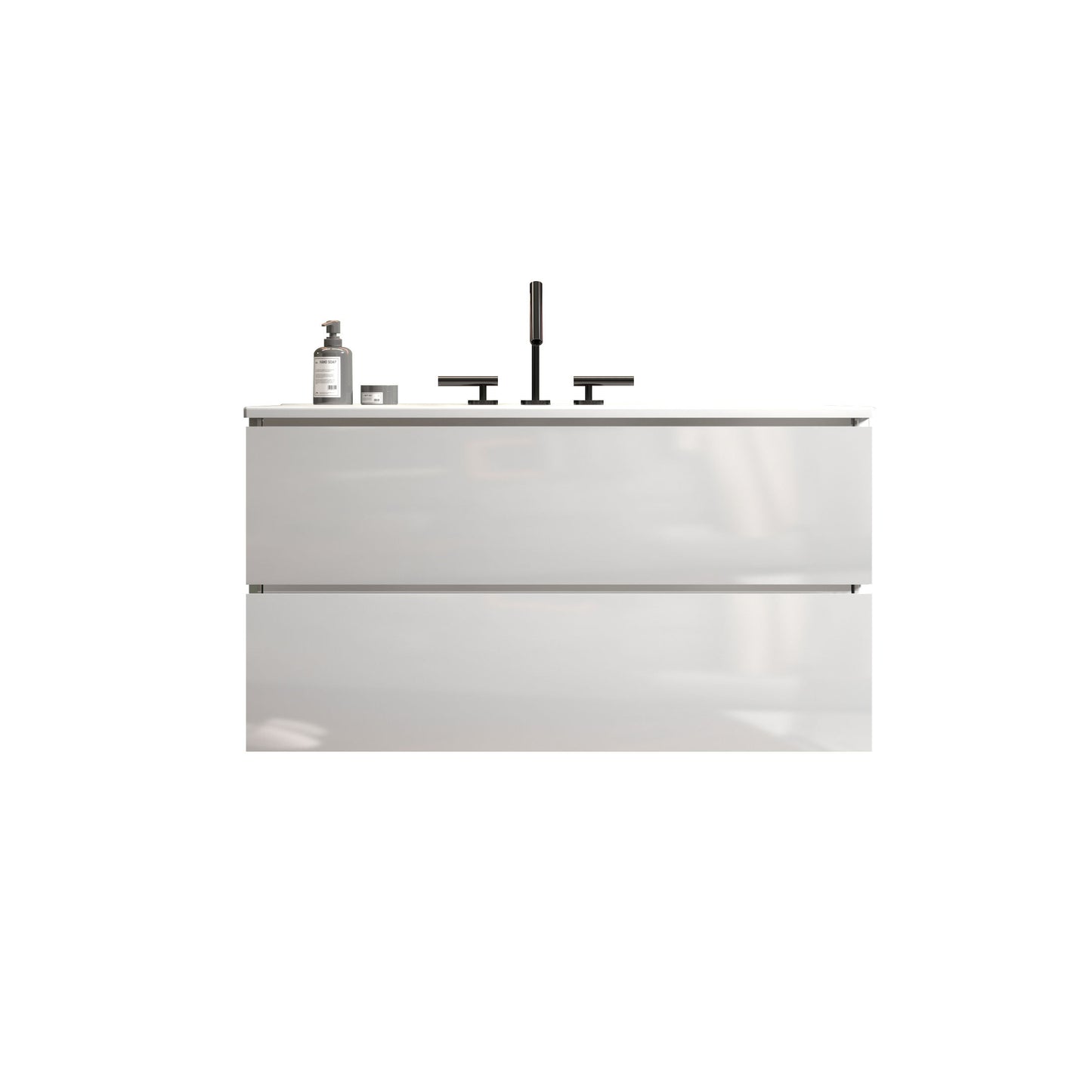 TIA 36' Wall Mount Glossy White Bathroom Vanity with Ceramic Sink with Three Faucet Holes, Large Storage Floating Bathroom Vanity for Modern Bathroom, Pre-assembled
