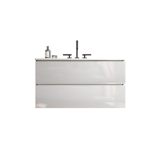 TIA 36' Wall Mount Glossy White Bathroom Vanity with Ceramic Sink with Three Faucet Holes, Large Storage Floating Bathroom Vanity for Modern Bathroom, Pre-assembled