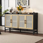 TREXM Sideboard Rustic Buffet Cabinet, sideboard cabinet with Decorative Rattan Doors, Buffet Cabinet with Storage for Entryway Dining Room Kitchen Living Room, Black+Natural
