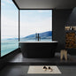 60' Lustrous Black Acrylic Freestanding Soaking Bathtub with Chrome Overflow and Drain, cUPC Certified Glossy Black 22A09-60B