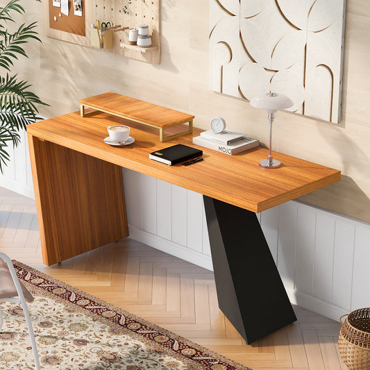 63'Modern Executive Desk ,Rustic Industrial Wooden Writing Desk,Study Desk with Monitor Stand,Rectangular Computer Desk for Home Office,Living Room,Teak