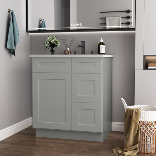 30 in. W x 21 in. D x 34.5 in. H in Shaker Grey Plywood Ready to Assemble Floor Vanity Sink Base Kitchen Cabinet with Right Door