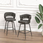 28' Technical Leather Woven Bar Stool Set of 2,Black legs Barstools No Adjustable Kitchen Island Chairs,360 Swivel Bar Stools Upholstered Counter Stool Arm Chairs with Back Footrest (Tan)