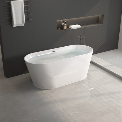 67' Acrylic Freestanding Bathtub, stand alone bathroom tub, Glossy White, Toe-tap Chrome Drain, cUPC Certified