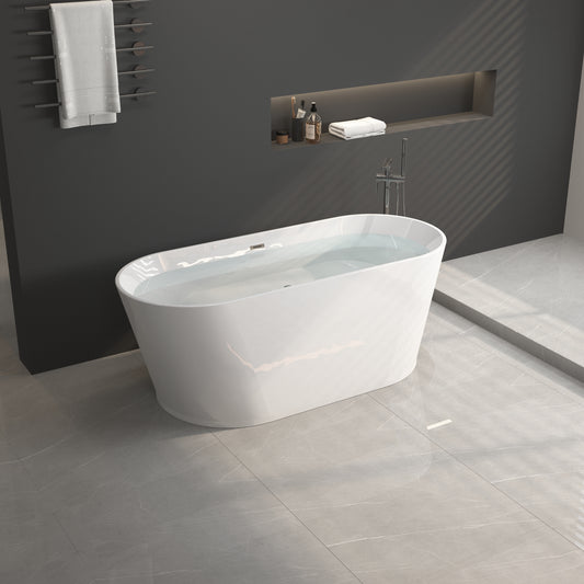 67' Acrylic Freestanding Bathtub, stand alone bathroom tub, Glossy White, Toe-tap Chrome Drain, cUPC Certified