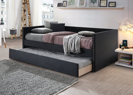 Beautiful 1pc Modern Daybed Tufted Nailhead Trim Armrest Pull Out Trundle Bedroom Living Room Furniture Black Finish