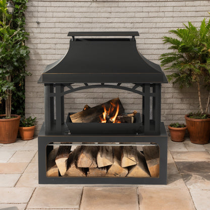 Steel wood outdoor fireplace garden wood burning chimney