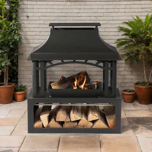 Steel wood outdoor fireplace garden wood burning chimney