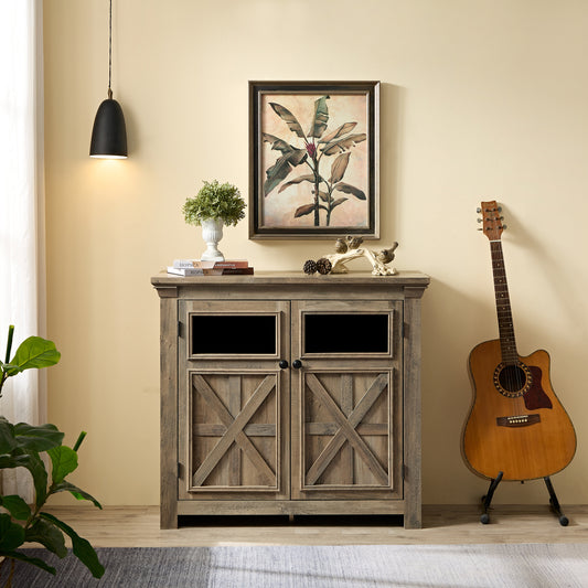 Coffee Bar Cabinet, Kitchen Storage Cabinet, Modern Farmhouse Buffet Sideboard and Adjustable Shelf, Barn Door Accent Cabinet for Kitchen, Dining Room, L38''*W15.35'*H35' Gray Wash