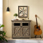 Coffee Bar Cabinet, Kitchen Storage Cabinet, Modern Farmhouse Buffet Sideboard and Adjustable Shelf, Barn Door Accent Cabinet for Kitchen, Dining Room, L38''*W15.35'*H35' Gray Wash
