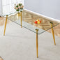 Modern rectangular glass dining table, suitable for 4-6 people, with tempered glass countertop and gold metal legs, writing desk, suitable for kitchen, dining room and living room