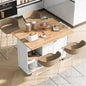 K&K Kitchen Island with Foldable Counter Top, Kitchen Storage Cart with Slide-Out Shelf, Towel Rack and Drawer, Rolling Kitchen Cart on Wheels, for Kitchen, Living Room, Dining Room, White