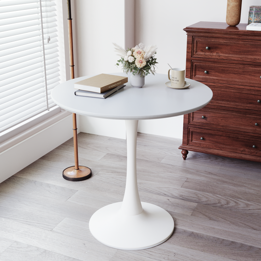 31.5' White Round Dining Table, Tulip Table Kitchen Dining Table 2-4 People with MDF Table Top & Pedestal Base, Mid-Century End Table Leisure Coffee Table Office Living Room Table