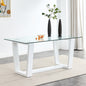 Glass Dining Table Large Modern Minimalist Rectangular for 6-8 with 0.4' Tempered Glass Tabletop and white MDF Trapezoid Bracket,For Kitchen Dining Living Meeting Room Banquet Hall F-1550