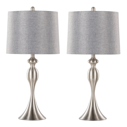 Ashland 27' Contemporary Metal Table Lamp in Brushed Nickel with Grey Textured Linen Shade from Grandview Gallery by LumiSource - Set of 2