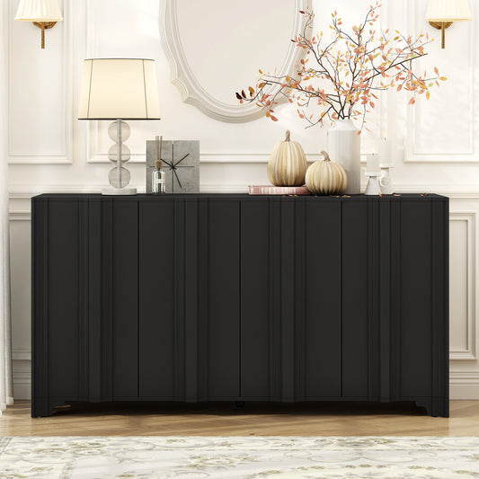 U_STYLE Sophisticated 4-Door Sideboard Adorned with Intricate Linear Accents and Luxurious Multi-Layered Pine Veneer Design Elements,Suitable for Living Rooms, Entrance and Study Rooms