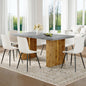 Table and chair set.Cozy Modern MDF Dining Set -67'x35.4' with 6 White  Artificial Leather Chairs With Curved Widened Cushion Design.Suitable for restaurants, kitchens, dining rooms,etc.