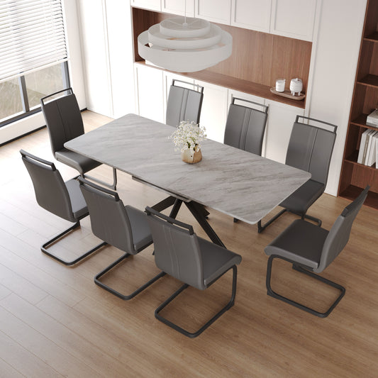 62.4' extendable 78.15' dining Table Set for 6-8 Person for Dining Room,C-shaped Tube Soft padded armless dining chair and Very large Dining Room Table Kitchen Table Chair Set with metal Legs