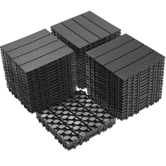 Plastic Interlocking Deck Tiles, 12.00'x12.00'(Pack of 44), Patio Flooring Outdoor Waterproof All Weather Use for Garden Poolside Front/Back Yard, Light gray