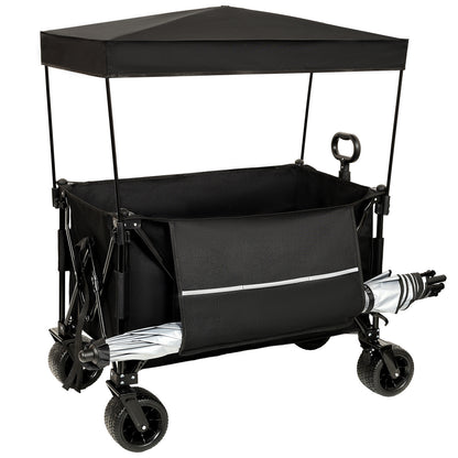 Collapsible Foldable Extended Wagon with canopy,480lbs Weight Capacity, Heavy Duty Folding Utility Garden Cart with Big All-Terrain Beach Wheels & Drink Holders,Side Pocket and Brakes ,mosquito net