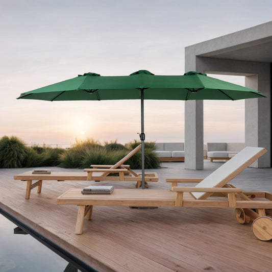 14.8 Ft Double Sided Outdoor Umbrella Rectangular Large with Crank ( Dark green)