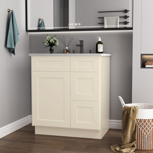 30 in. W x 21 in. D x 34.5 in. H in Antique White Plywood Ready to Assemble Floor Vanity Sink Base Kitchen Cabinet with Right Door