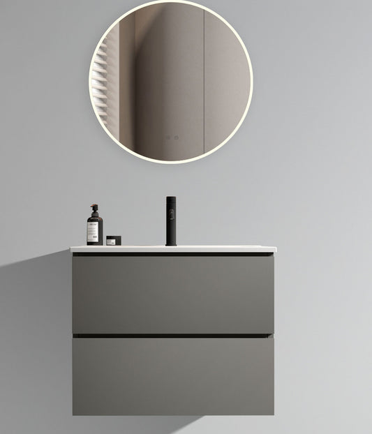 Wall Mount 24' Space grey  Bathroom Vanity with Ceramic Sink with one faucet hole, Large Storage Floating Bathroom Vanity for Modern Bathroom, Pre-assembled