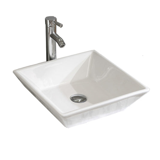 16.5' Square Bathroom Vessel Sink White Porcelain Counter Bowl for Bathroom Vanity