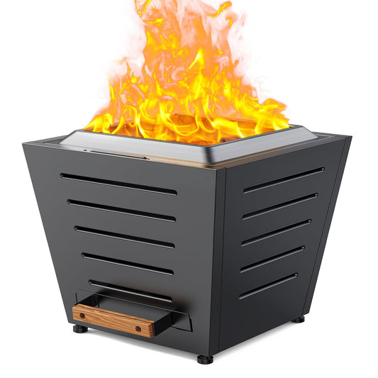 25 Inch Smokeless Fire Pit Stainless Steel Wood Burning Fireplace Portable Outdoor Fire Pit Patio Smokeless Firepit with Pull-Out Ash Tray and Handles, Black
