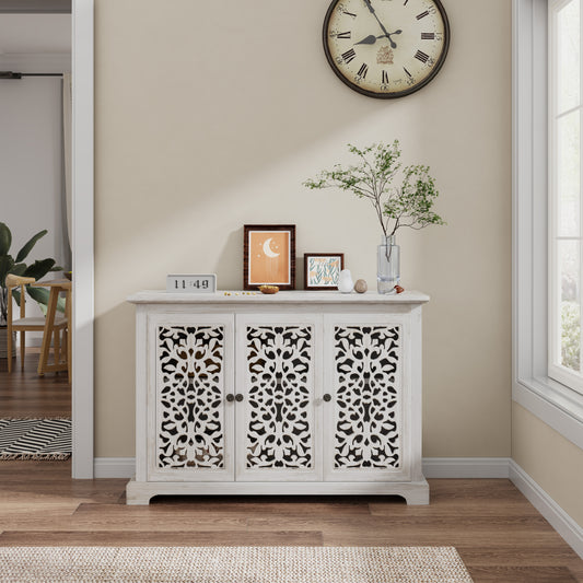 Antique Sideboard Storage Cabinet, Vintage Accent Cabinet, 3 carving Doors Buffet Server Console Cabinet for Kitchen Dining Room Living Room Hallway