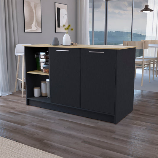 Mercury Kitchen Island with spacious Countertop, Double Door Cabinets, and 2 Open Storage Shelves