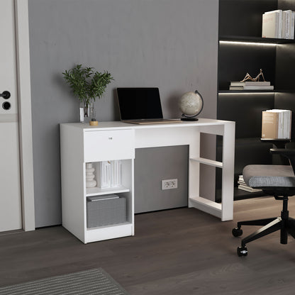120-Home  47' Wide One Drawer Desk , Four Shelves, Writting Desk, Gamer Desk, Home Office, Living Room White
