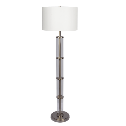 Nimbus Brushed Nickel Floor Lamp with 3-Way Rotary Switch Clear Glass Body  Metal Base