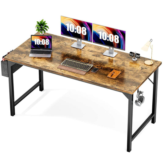 Modern Simple Style Wooden Work Office Desks with Storage,55 Inch,Brown